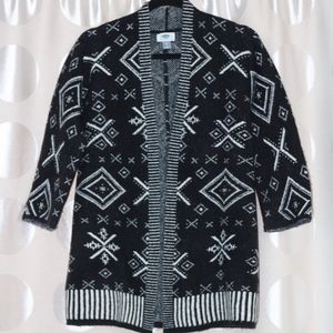 Black and White Print Open Front Cardigan